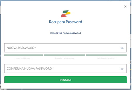 Immagine della pagina di Eurobet per reimpostare la password, dove l'utente inserisce una nuova password e la conferma per completare il processo di recupero dell'account.