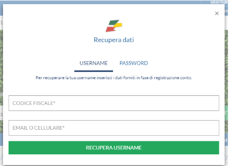 Immagine della pagina di recupero dell'username su Eurobet, dove l'utente inserisce il proprio codice fiscale e indirizzo e-mail registrato per ricevere l'username via e-mail.